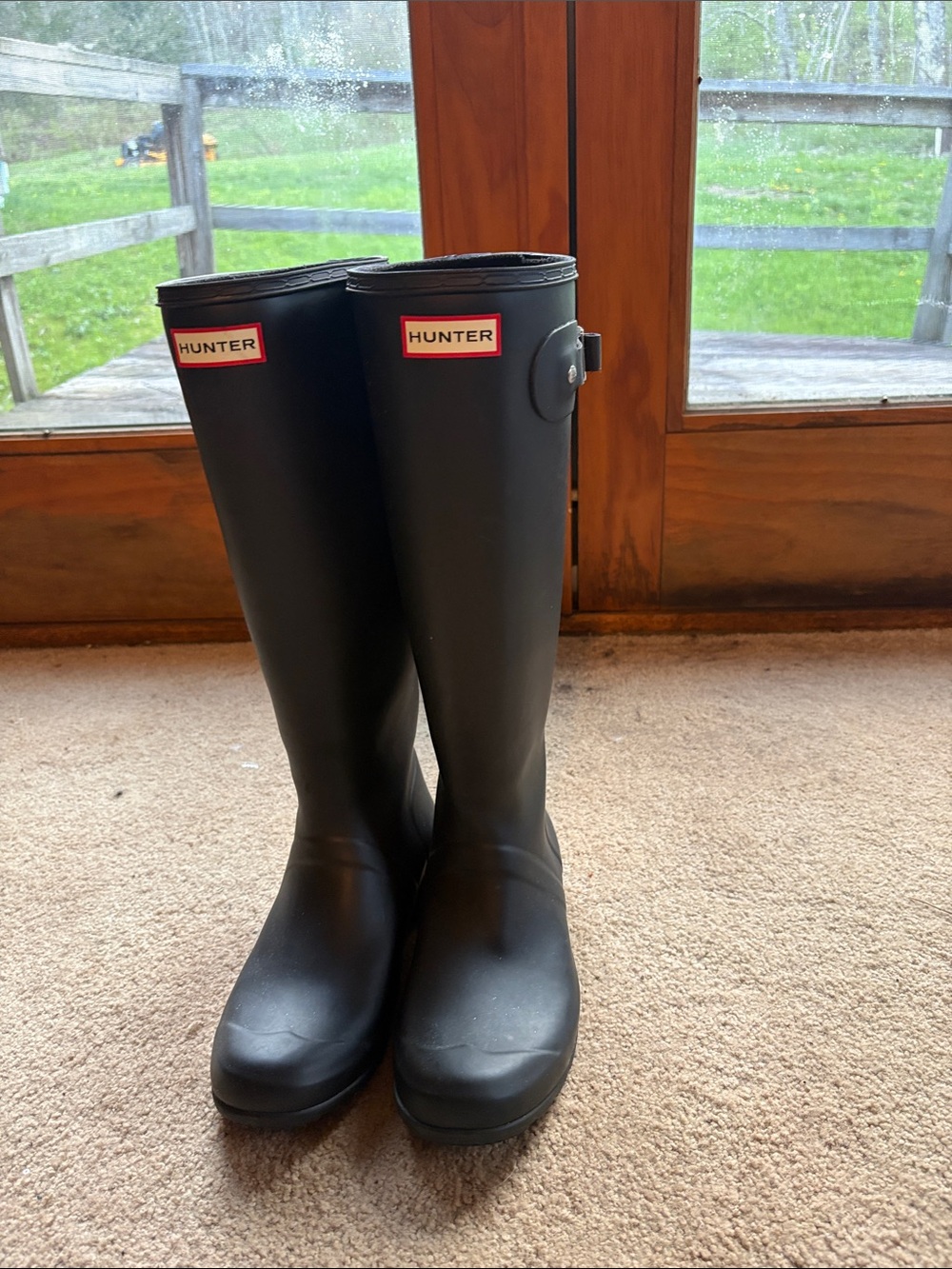 Hunter Black Tall Rubber Rain Boots with Logo